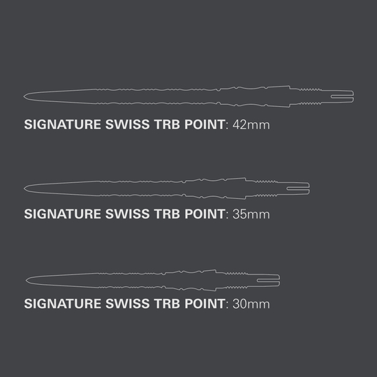 Target Signature Swiss Point TRB stalen dartpunten - goud Das Bild zeigt die Target Signature Swiss Point TRB Steeldartspitzen - Gold. Diese goldfarbenen Spitzen werden für Steeldarts verwendet.