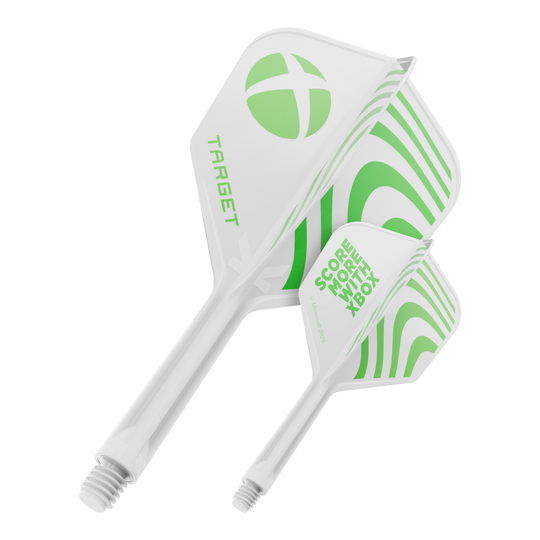 Target Xbox K-Flex No6 Flights - Wit Hier ist wahrscheinlich ein Target Xbox KFlex No6 Flights in der Größe 26mm abgebildet. Die Darstellung zeigt ein einzelnes Dart-Flight-Zubehörteil.