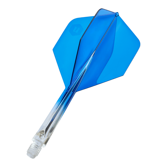 Unicorn Forge Two Tone No2 Standard Flights in Klar Blau, Medium, sind zu sehen. Es sind Ersatz-Flights für Dartpfeile.