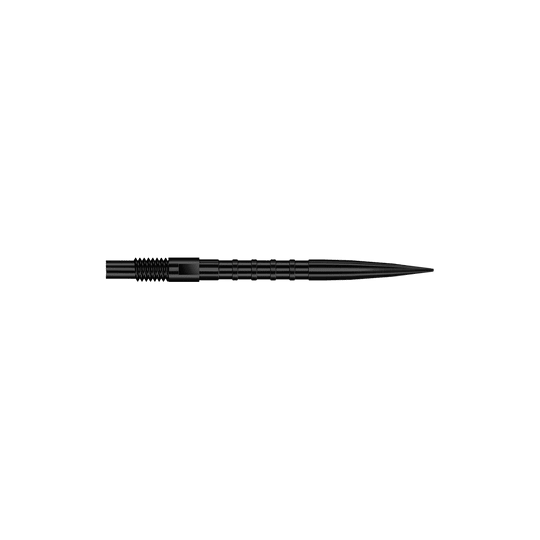 Harrows Quick Point Heavy Metal Dart Tips - Zwart Gezeigt wird QP33164 Harrows Quick Point HeavyMetalGrip Dartspitzen Schwarz 26mm. Es sind schwarze Dartspitzen mit besonderem Grip-Design.