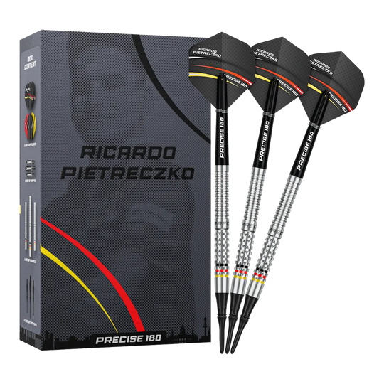 Precise 180 Ricardo Pietreczko GEN1 softdarts Gezeigt werden die Precise 180 Ricardo Pietreczko GEN1 Softdarts. Diese Softdarts zeichnen sich durch ihre Präzision aus.