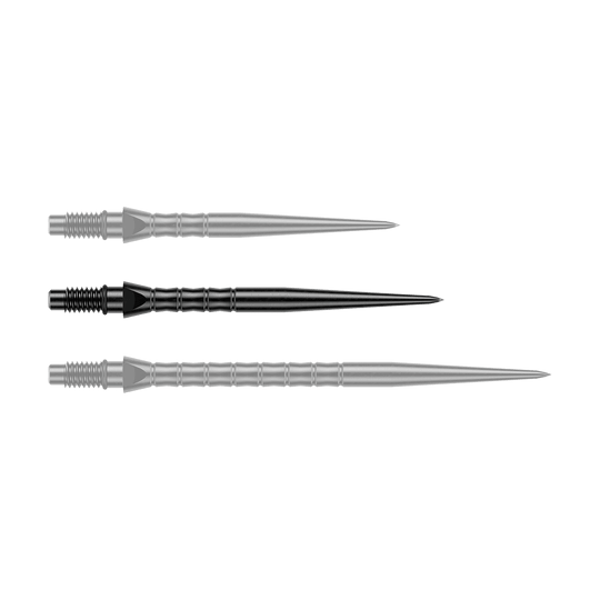 Dieses Bild zeigt Steeldartspitzen mit Wave-Struktur in Schwarz. Die Spitzen sind vermutlich 30 mm lang.