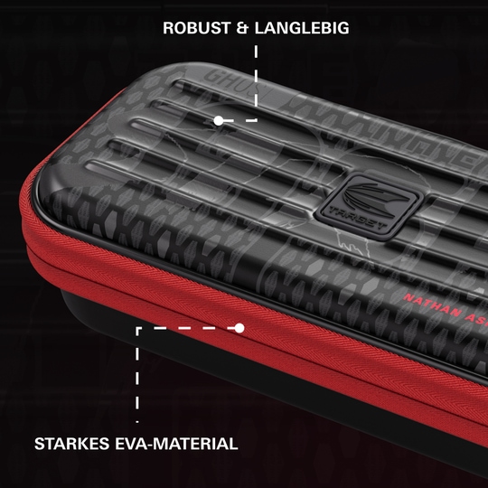 Takoma Ghost Series Nathan Aspinall darthoesje Das Bild zeigt das Dartcase der Takoma Ghost Series Nathan Aspinall. Es handelt sich um ein spezielles Dartcase für Dartzubehör.