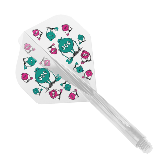 Condor AX GT Monster Clear vluchtsysteem standaard Das Bild zeigt das Produkt "Condor AXE G.T. Monster Clear Flight-System Standard". Auf dem Flight sind lustige, bunte Monster in Blau und Pink abgebildet.