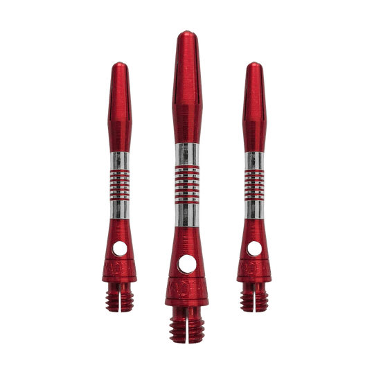 Bulls NL Cetra aluminium shafts - rood Abgebildet ist ein Set roter Aluminium Shafts mit 34 mm Länge. Sie werden wahrscheinlich beim Dartspiel verwendet.