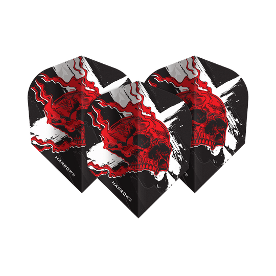 Ryan Searle van Harrow Heavy Metal No6 Flights Abgebildet sind die Harrows Ryan Searle Heavy Metal No6 Flights. Diese Flights sind für Dartpfeile konzipiert und tragen das Heavy Metal Design.