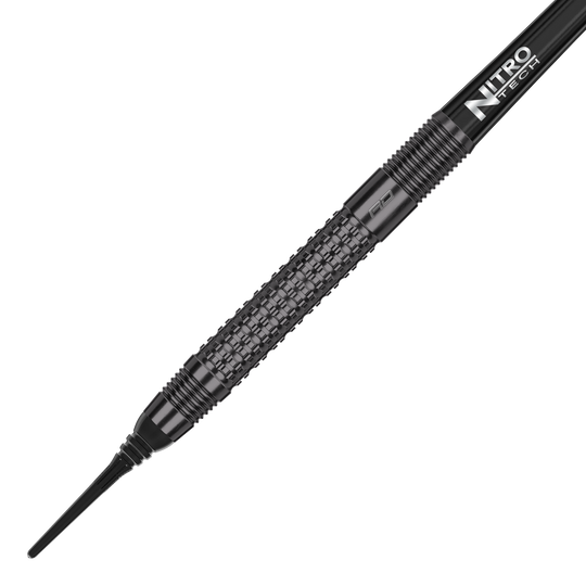 Red Dragon T-800 zachte darts - 20g Das Bild zeigt einen Red Dragon T-800 Softdart mit einem Gewicht von 20 Gramm. Der Dart ist schwarz und hat eine strukturierte Griffzone für besseren Halt.