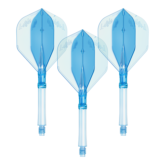 L-Style L-systeem L1-flappen - Helderblauw Dargestellt ist ein Set L-Style L-System Flights in klarblau, in der großen Größe 330. Das Produkt ist ein Zubehörteil für Dartpfeile.
