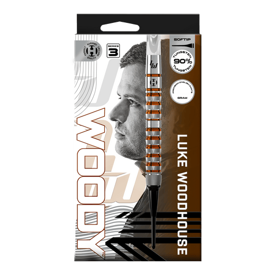 Harrow's Luke Woodhouse Series 3 Zachte Darts - 18g Hier ist das Produkt Harrows Luke Woodhouse Series 3 Softdarts - 18g zu sehen. Das Foto stellt die Softdarts in der 18-Gramm-Ausführung dar.