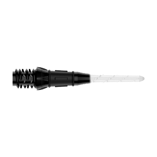 L-Style Premium Two Tone Lippoints (verpakking van 30) Das Bild zeigt eine schwarze und weiße Dartspitze mit einem zweifarbigen Design. Die linke Seite ist schwarz und die rechte Seite ist weiß.