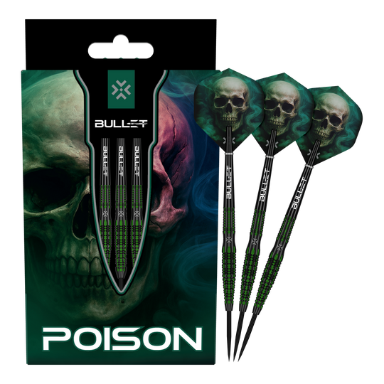 Bullet Poison stalen pijltjes Hier sind die Bullet Poison Steeldarts vollständig abgebildet. Die einzigartigen Steeldarts eignen sich für Dart-Enthusiasten.