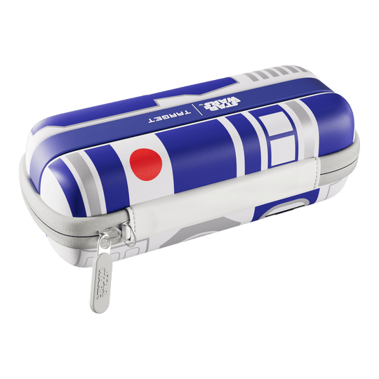 Auf dem Bild befindet sich das Target Star Wars Boa Dartcase - R2D2. Das Dartcase wurde inspiriert von R2D2 aus Star Wars.