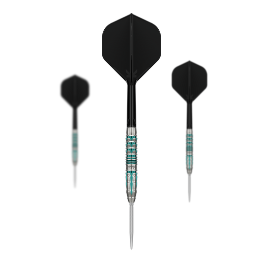 Target Japan Black Marque Pierce Swiss Point stalen dartpijlen Das Bild stellt das Target Japan Black Marque Pierce Swiss Point Steeldarts Set dar. Es handelt sich um hochwertige Darts für professionelle Ansprüche.