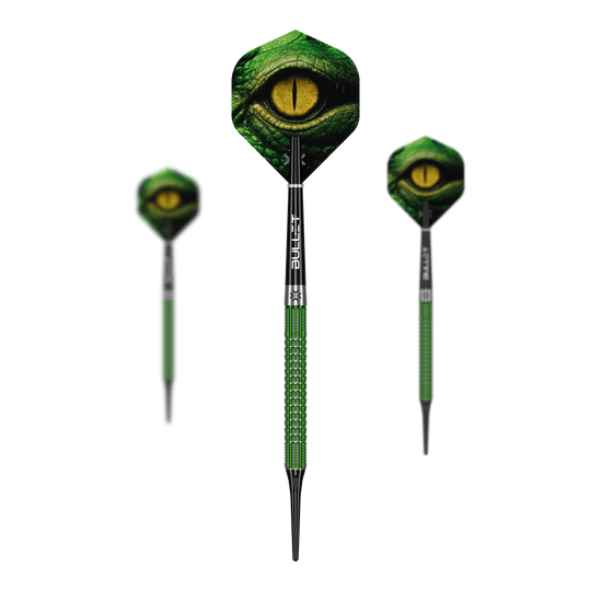 Abgebildet ist das Set Bullet Gator Softdarts - 20g. Diese Darts sind leicht und ideal für Softdart-Spieler.