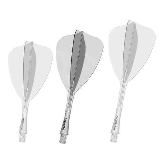 Winmau Fusion Flight Shaft System pijl transparant Abgebildet ist ein weiteres Dartzubehör, wie ein Shaft oder Flight. Der Dateiname beschreibt das Produkt als 'Winmau Fusion Flight Shaft System Arrow Clear 28mm 2'.
