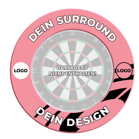 Dartbordomlijsting met uw eigen ontwerp Abgebildet ist ein pinkfarbenes Dartboard-Surround. Dieses Zubehör schützt die Wand beim Dartspielen und sieht modern aus.