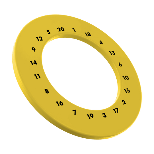 HD-cijfers dartbordrand - Aangepaste kleuren Das Bild zeigt einen gelben Dartboard-Zahlensurround in individueller Farbgebung. Die Datei heißt MSF-X6G_HD_Zahlen_Dartboard_Surround_EigeneFarben_Gelb_1.