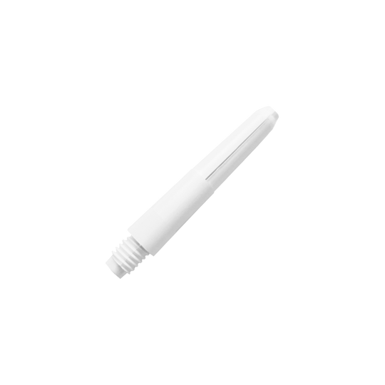 580_Nylon_Shafts_Schneeweiss_28mm_2c6JsrBXVYjGpo Auf dem Bild ist ein weißer Nylon-Schaft zu sehen. Er hat ein glattes Design mit einem Gewinde am unteren Ende.
