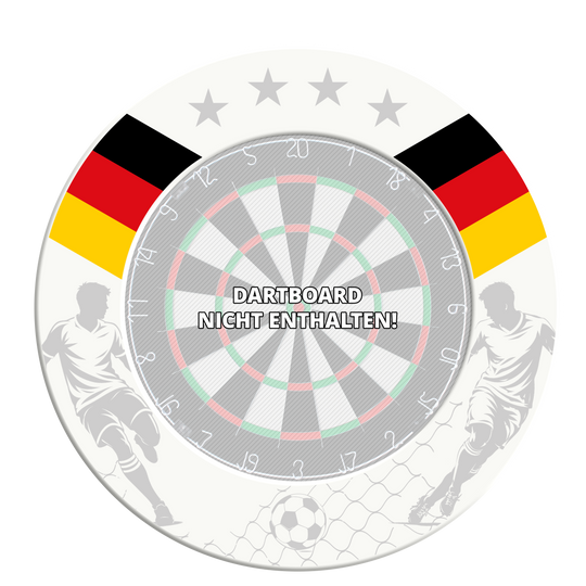 McDart voetbal dartbord ombouw Hier ist das McDart Fußball Dartboard Surround abgebildet. Es handelt sich um eine Schutzumrandung für ein Dartboard.