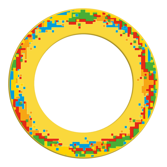 McDart Pixel Dartboard Surround Hier wird die McDart Pixel Dartboard-Surround in Gelb dargestellt. Das Zubehör eignet sich zum Schutz und zur Verschönerung des Dartboards.