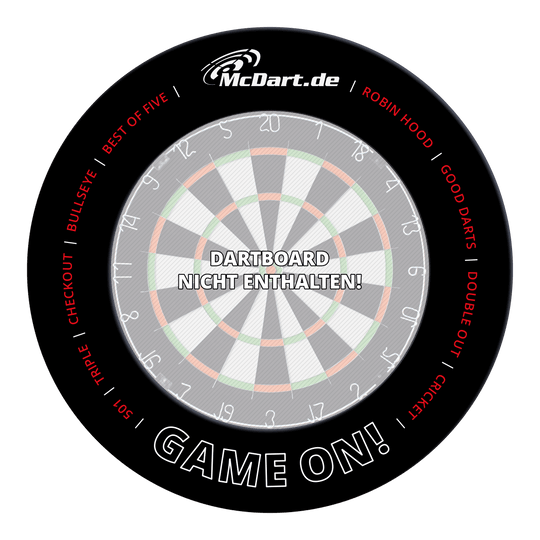 McDart-spel op dartbordomlijsting Ein Dartboard-Surround ist auf dem Bild zu sehen. Es bietet Schutz für die Wand beim Dartspielen.