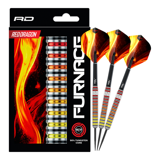 Red Dragon Oven Stalen Darts Auf dem Bild sind die Red Dragon Furnace Steeldarts vollständig abgebildet. Das Produkt wird in seiner Gesamtheit präsentiert.