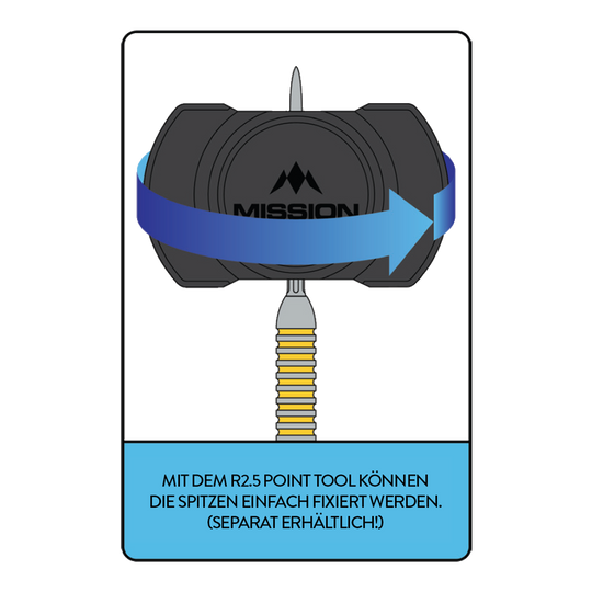 Mission R2.5 Snelpuntgereedschap Hier ist das Mission R2.5 Rapid Point Tool abgebildet. Es unterstützt den Spieler beim Wechseln der Dartspitzen.