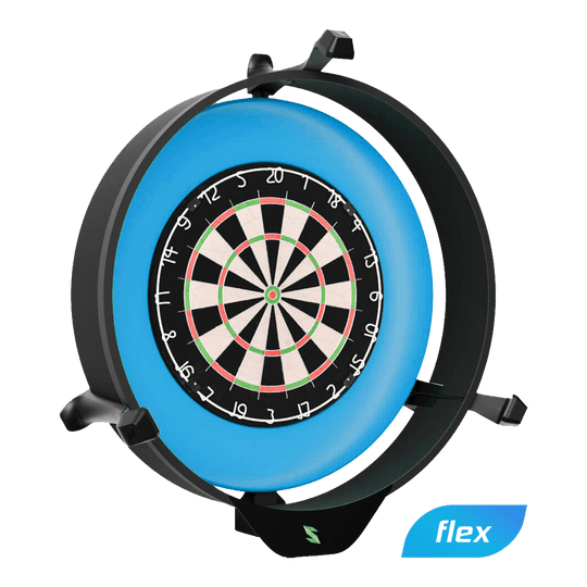 Scolia Home 2 FLEX - Elektronisch autoscoringsysteem met verlichtingsring 2026 Das Bild zeigt das Produkt „Scolia Home 2 FLEX – Electronic Score System mit Beleuchtungsring“. Es ist ein elektronisches Punktesystem für Dartscheiben mit einem leuchtenden Ring zur besseren Sichtbarkeit.