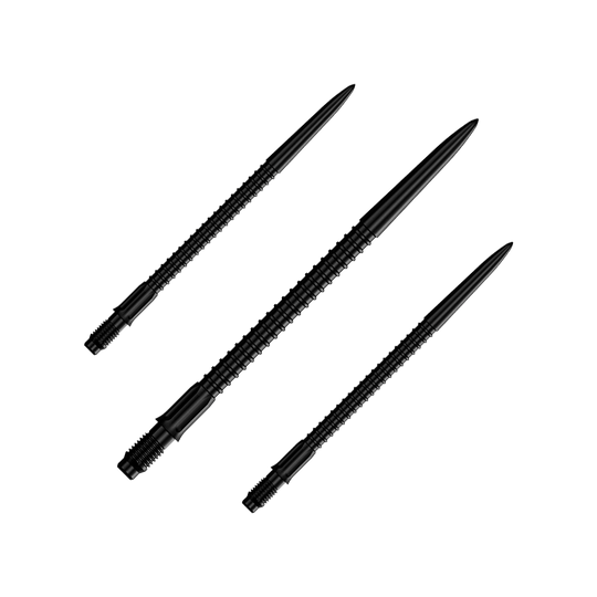 Das Bild trägt die Bezeichnung M002177_Mission_R25_Rapid_Point_GV1_Dartspitzen_Schwarz_40mm_1Set. Es handelt sich vermutlich um ein Set schwarzer Dartspitzen mit 40mm Länge.