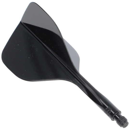 Condor Axe 120 Flight-System Black - Standard Das Bild zeigt das Produkt "Condor Axe 120 Flight-System Black - Standard". Es handelt sich um ein schwarzes Dartflight-System mit integriertem Schaft und Flügeln.