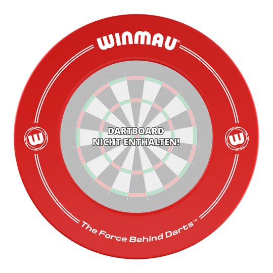 Winmau Dartboard Surround Auf dem Bild ist ein roter Dartboard-Surround der Marke Winmau zu sehen. In der Mitte steht der Hinweis: "Dartboard nicht enthalten!"