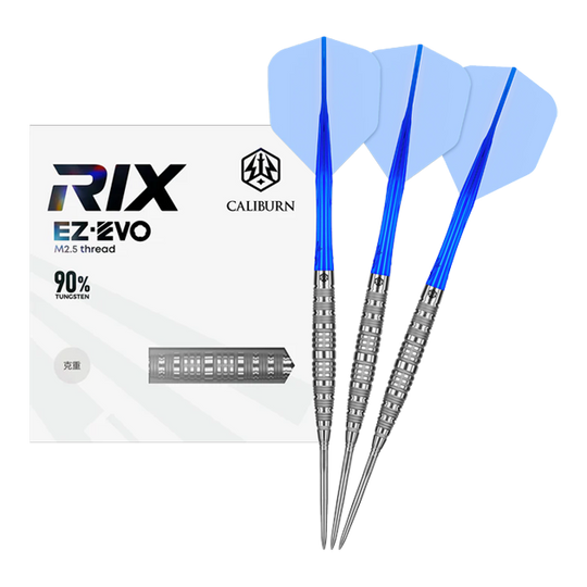 Caliburn Rix EZ-EVO R6 stalen dartpijlen Auf dem Bild ist der Caliburn Rix EZ-EVO R6 Steeldarts vollständig dargestellt. Die Details und das Design sind gut sichtbar.