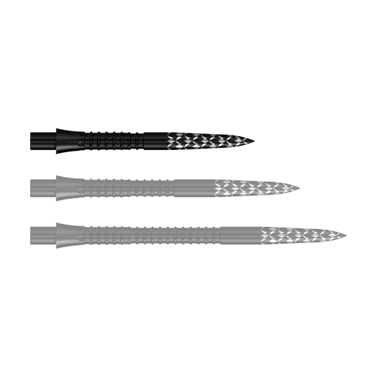 Mission Caliburn EVO dartpunten met GV-logo - Zwart Abgebildet sind Schwarze Steeldartspitzen mit GV-Logo, 26 mm lang. Es handelt sich um Zubehör für Dartpfeile aus der Mission Caliburn EVO Serie.