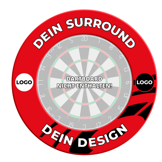 Dartbordomlijsting met uw eigen ontwerp Hier ist ein weiteres rotes Dartboard-Surround abgebildet. Es schützt die Wand und verschönert das Dart-Setup.