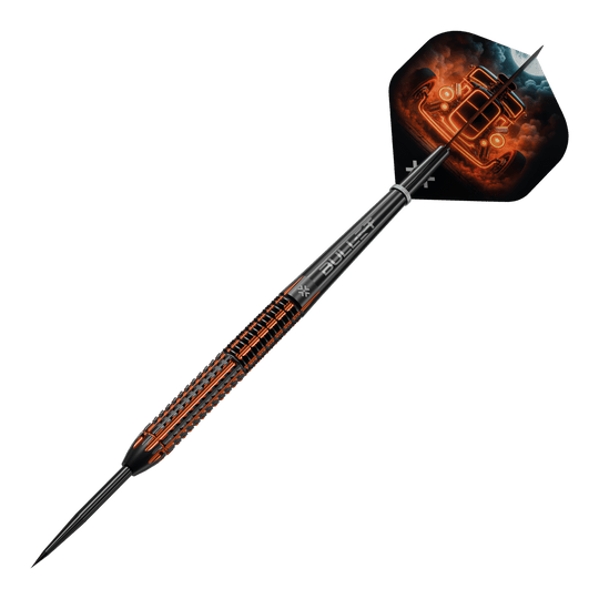 Bullet Hotrod stalen dartpijlen Bullet Hotrod Steeldarts werden abgebildet. Der Fokus liegt auf einem Dartpfeil aus der Produktreihe.
