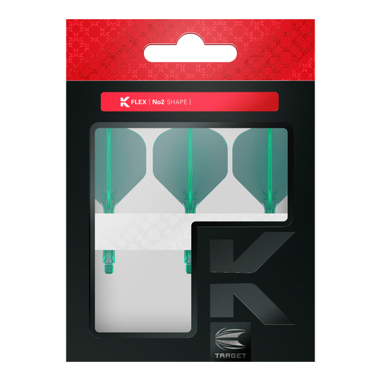Target K-Flex No2 Standaard Vluchtsysteem - Groen Dart-Flights mit gleichmäßiger Flächenstruktur und definierter Form sind abgebildet. Die Produkte liegen sortiert neben- und übereinander.