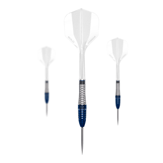 Auf dem Bild sind Harrows GEO Bomb Quick Point Steeldarts zu sehen. Sie stehen für Präzision und Qualität im Dartsport.