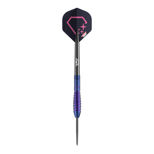 Bulls NL Christel Timmermans Satellite 90 stalen darts 25g Das Foto zeigt die Bulls NL Christel Timmermans Satellite 90 Steeldarts 25g. Diese Darts sind bekannt für ihre präzise Verarbeitung.
