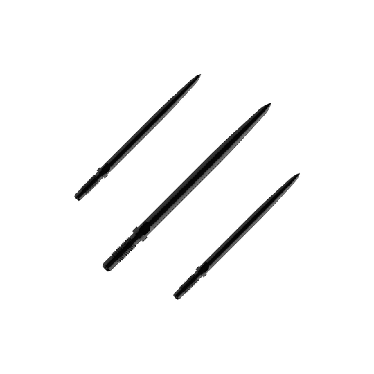 Bulls NL Convertible Point Dart Tips - Glad - Zwart Das Bild zeigt einen Artikel mit dem Namen BU57700_BullsNL_Convertible_Points_Smooth_Schwarz_32mm_1Set. Es handelt sich vermutlich um einen Satz schwarzer, glatter Dartspitzen mit einer Länge von 32 mm.