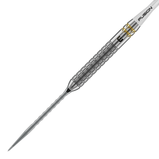 Winmau Gian Van Veen W-MAX Switch Point stalen dartpijlen Winmau Gian Van Veen W-MAX Switch Point Steeldarts werden aus einer anderen Perspektive gezeigt. Die Darts liegen auf einer weißen Fläche.