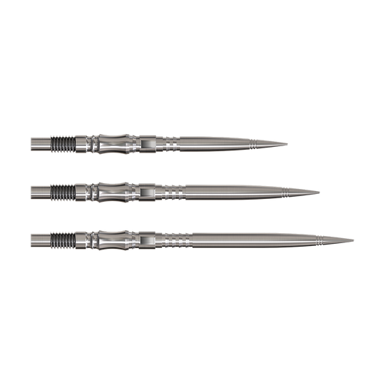 Dartspitzen der Axis Silver Elite Series werden gezeigt. Sie sind silberfarben und funktional gebaut.