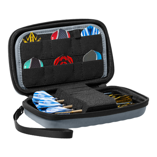 Bulls Orbis XL dartkoffer - Grijs Das Bild zeigt das Bulls Orbis XL Dartcase in der Farbe Grau. Dieses Etui bietet viel Platz für Dartzubehör.