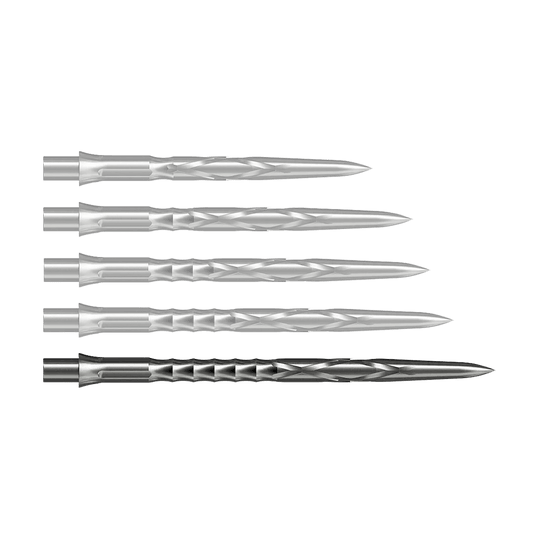 Zu sehen ist eine silberne Caliburn Evo System Steeldartspitze, 40mm lang. Dieses Produkt ist robust und für Dartspiele gedacht.