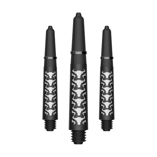 Bulls NL Capo Carbon shafts - wit Zu sehen ist ein Set von weißen kurzen Carbon Shafts für Darts. Die Schäfte haben eine Länge von ca. 34 mm und sind aus Kohlefaser.