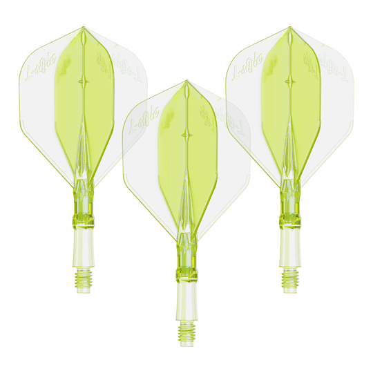 L-Style L-systeem verlichting - Neongeel Das Bild zeigt ein Set von Flights für Dartpfeile in Neon-Gelb, kleine Größe. Geeignet für das L-Style L-System.