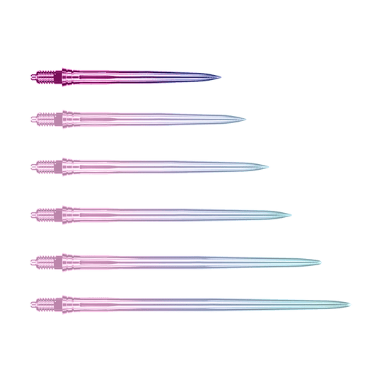 Caliburn EZ-EVO dartpunten - Glad - Regenboog Ein Bild mit dem Dateinamen EVO189_Caliburn_EZ-EVO_Dartspitzen_Smooth_Rainbow_28mm_1. Es zeigt vermutlich Dartspitzen in Regenbogenfarben mit einer Länge von 28 mm.