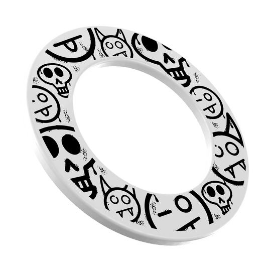 Hier sieht man ein weißes Dartboard-Surround mit Graffiti-Smilies. Der Name der Datei ist 'MSF-A4_McDart_Graffiti_Smilies_Dartboard_Surround_Wei_1'.