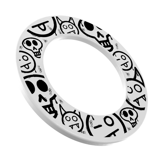 McDart Graffiti Emoji's Dartbord Surround Hier sieht man ein weißes Dartboard-Surround mit Graffiti-Smilies. Der Name der Datei ist 'MSF-A4_McDart_Graffiti_Smilies_Dartboard_Surround_Wei_1'.