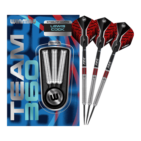 Hier sehen Sie Winmau Team 360 Lewis Cook Steeldarts - 23g. Das Produkt wird in seiner vollständigen Länge präsentiert.