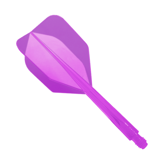 Condor Ax Purple Flight System Klein - XL - 37,5 mm Das Bild zeigt ein lilafarbenes Dart-Flightsystem mit integriertem Schaft. Es handelt sich um das Modell "Condor Axe Purple Flight-System Small - XL - 37,5 mm".